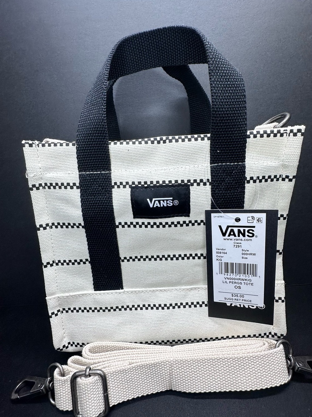 Vans Cream and Black Striped Canvas Messenger Tote